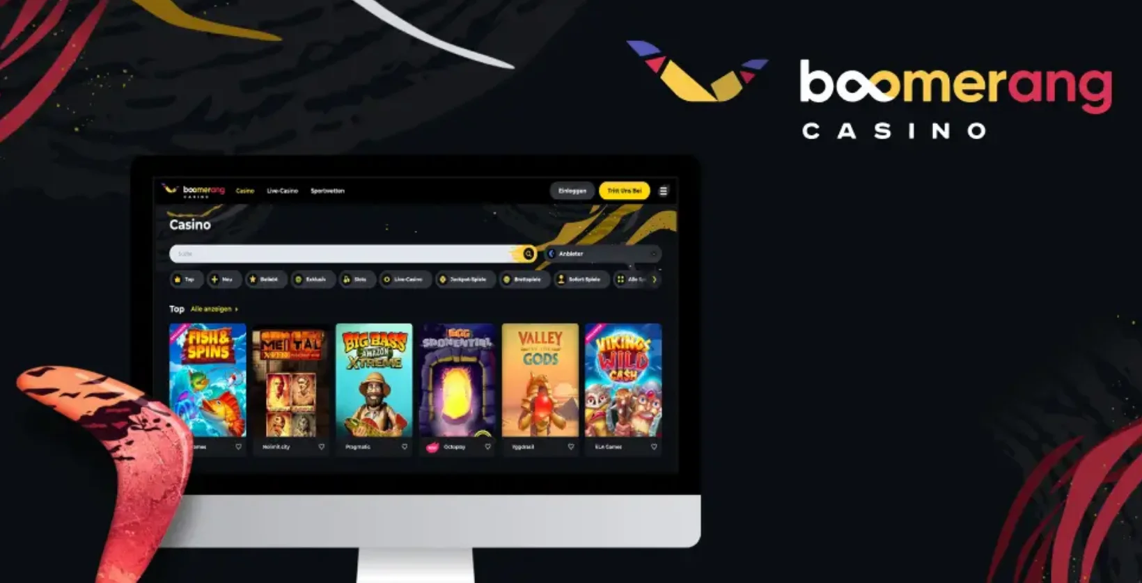 Boomerang Casino desktop view with deposit cashier section