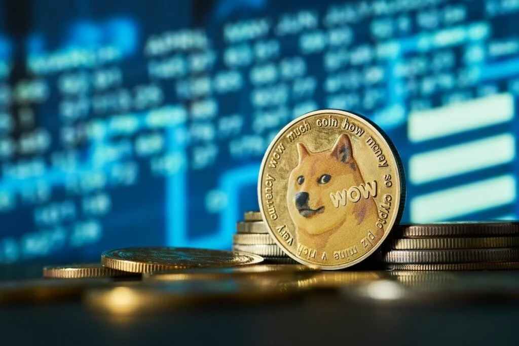Dogecoin Trading Screen – DOGE Kurs und Handelsdaten auf dem Bildschirm, Kryptowährungsmarkt 2026