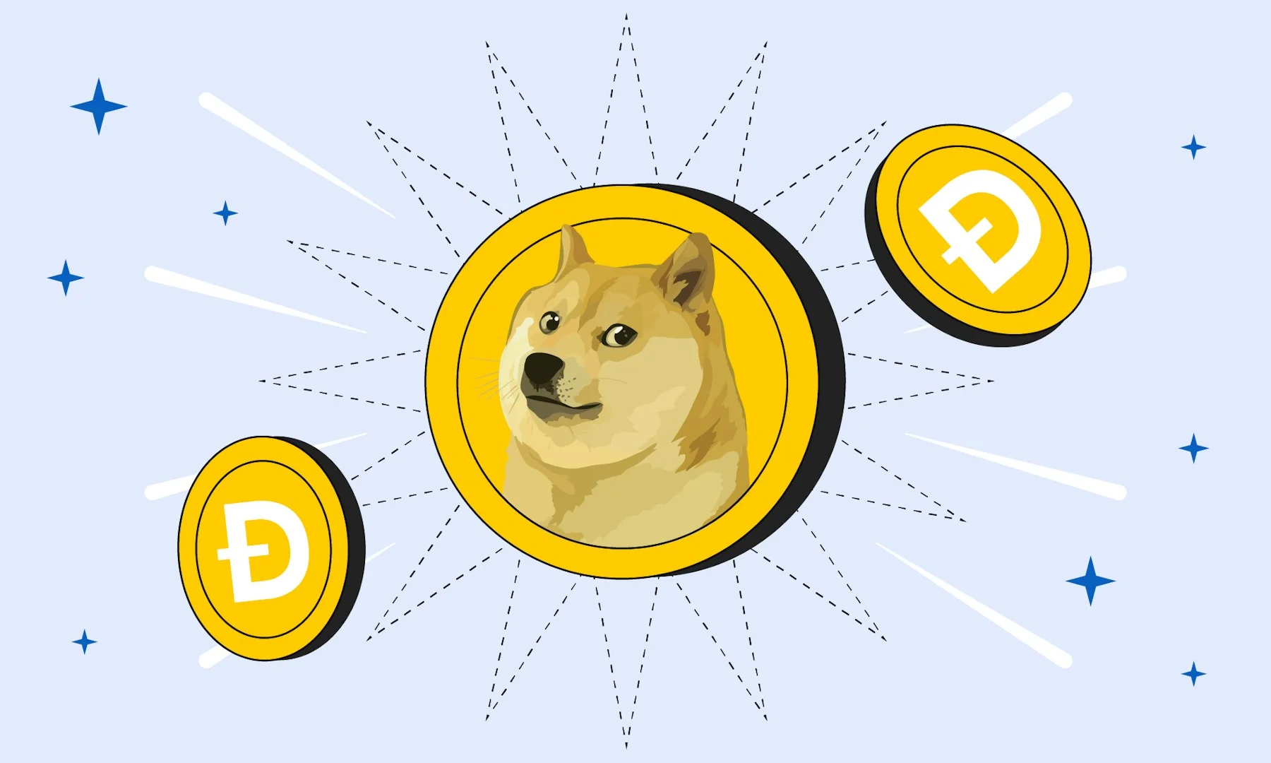 Dogecoin Shiba Coins Illustration – DOGE Kryptomünzen mit Shiba-Inu-Maskottchen