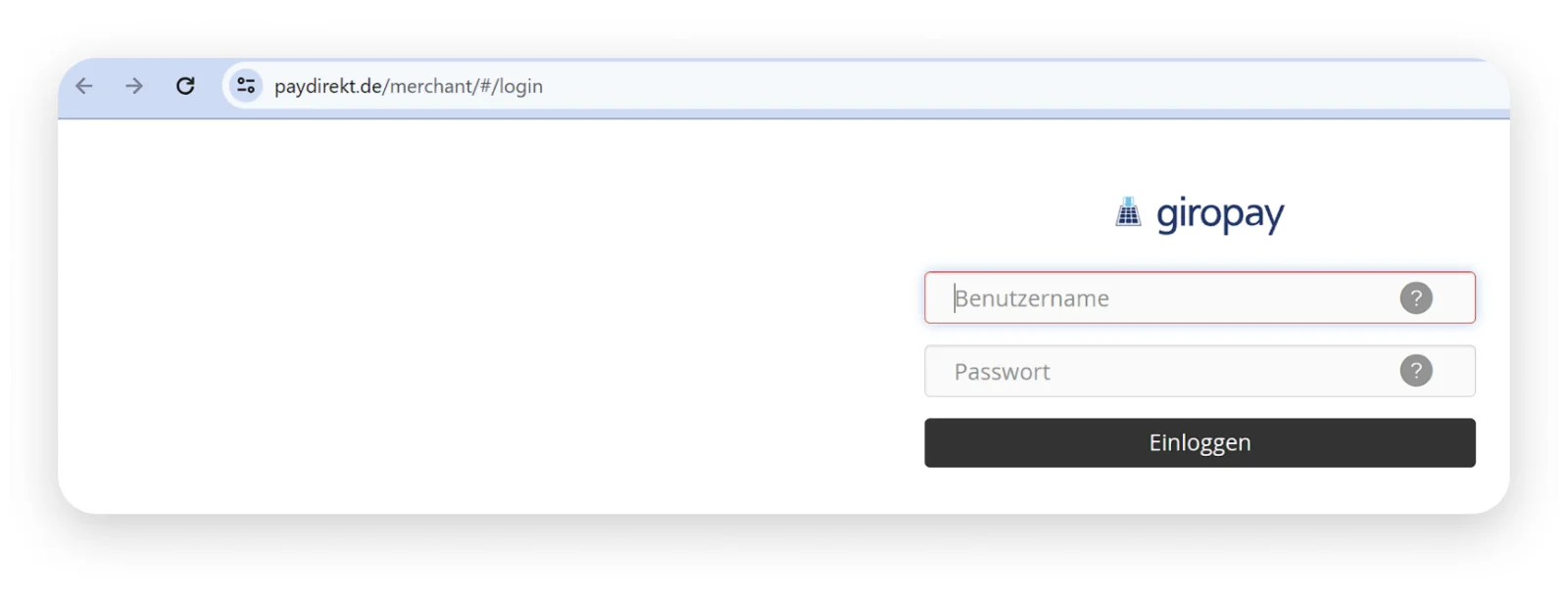 Giropay Händler-Login Formular – historische Ansicht der Giropay-Einzahlungsseite für Online-Casinos