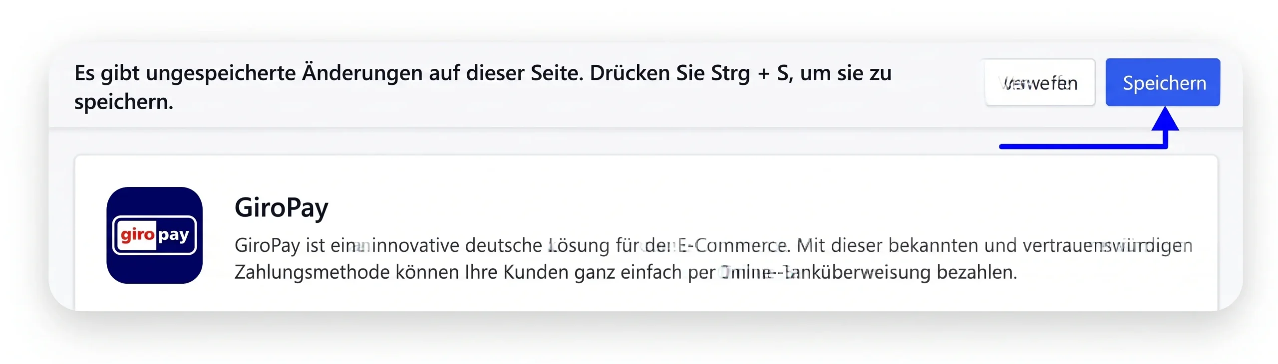 Giropay Plugin Bestätigung – Speicher-Bestätigungsseite des eingestellten Zahlungsdienstes