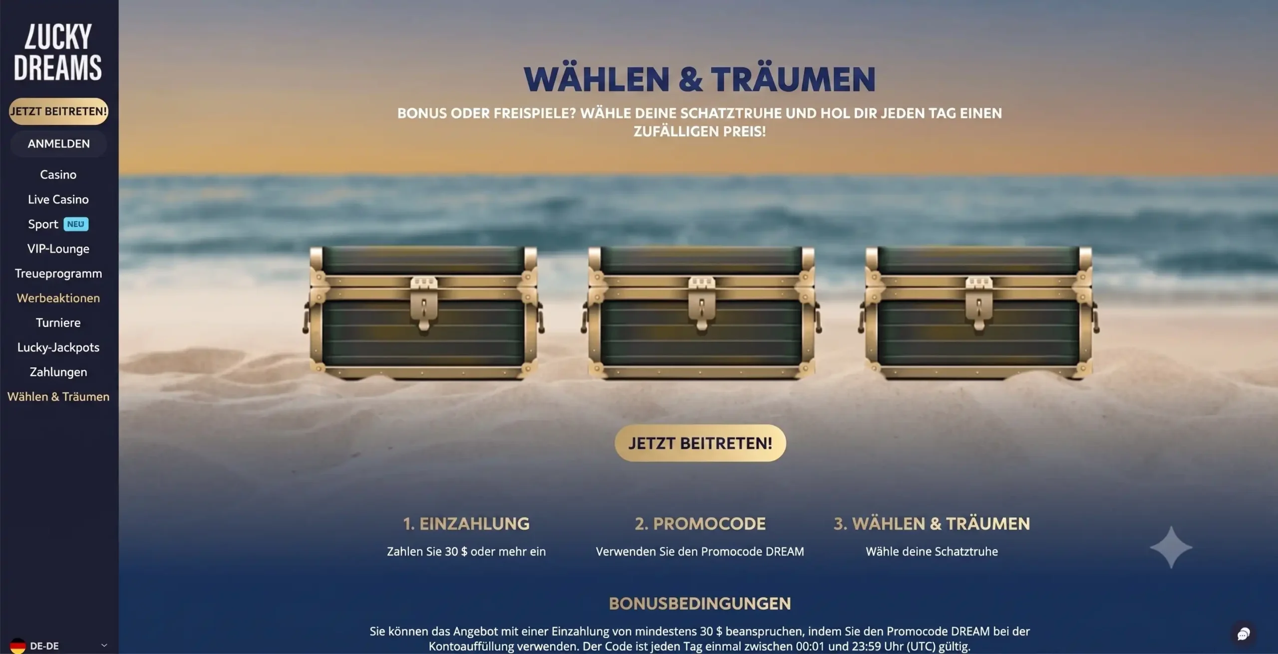 Lucky Dreams Casino Schatztruhen-Aktion — Bonus-Promotions und Sonderaktionen für Bestandsspieler