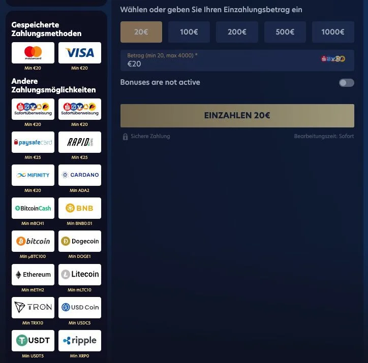 Lucky Dreams Casino Zahlungsmethoden — PayPal, Skrill, Kreditkarte und Krypto im Kassenbereich