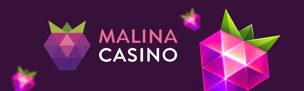 Malina Casino Logo und Banner — seit 2016 aktiver Anbieter unter Anjouan-Lizenz