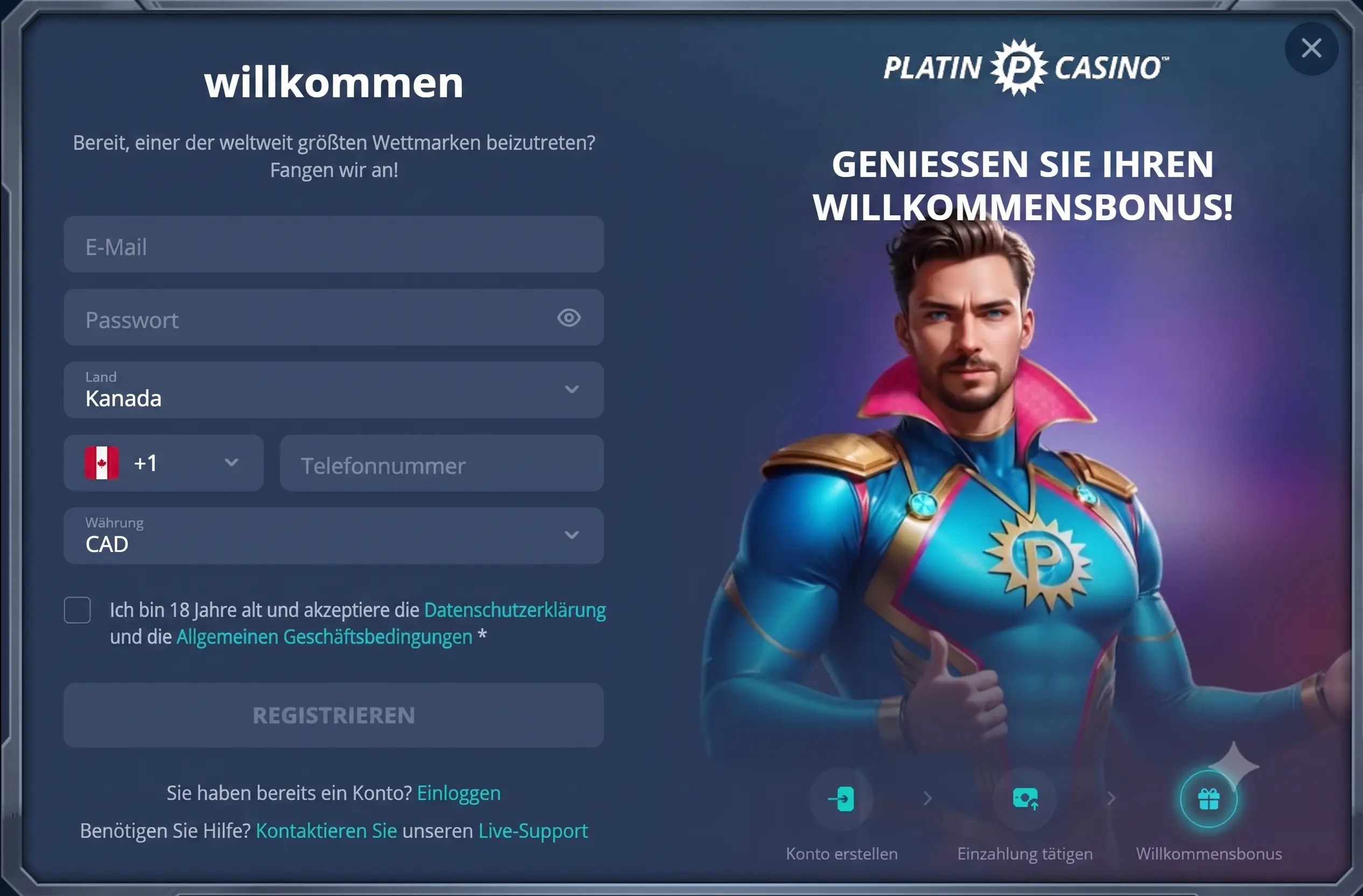 Platin Casino Spiellobby Kategorien Übersicht