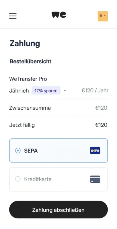 SEPA Lastschrift Mobile Checkout – Bankeinzug-Zahlungsseite auf dem Smartphone