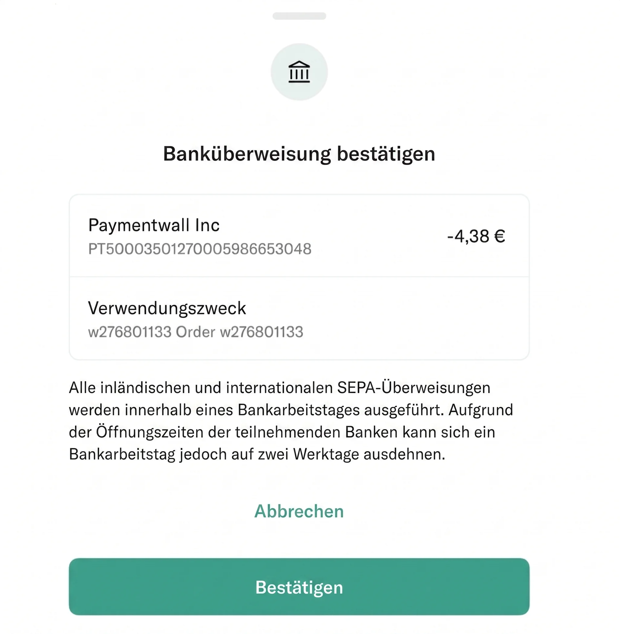 Klarna Sofort Banküberweisung bestätigen – Bestätigungsseite für den direkten Online-Banking-Transfer