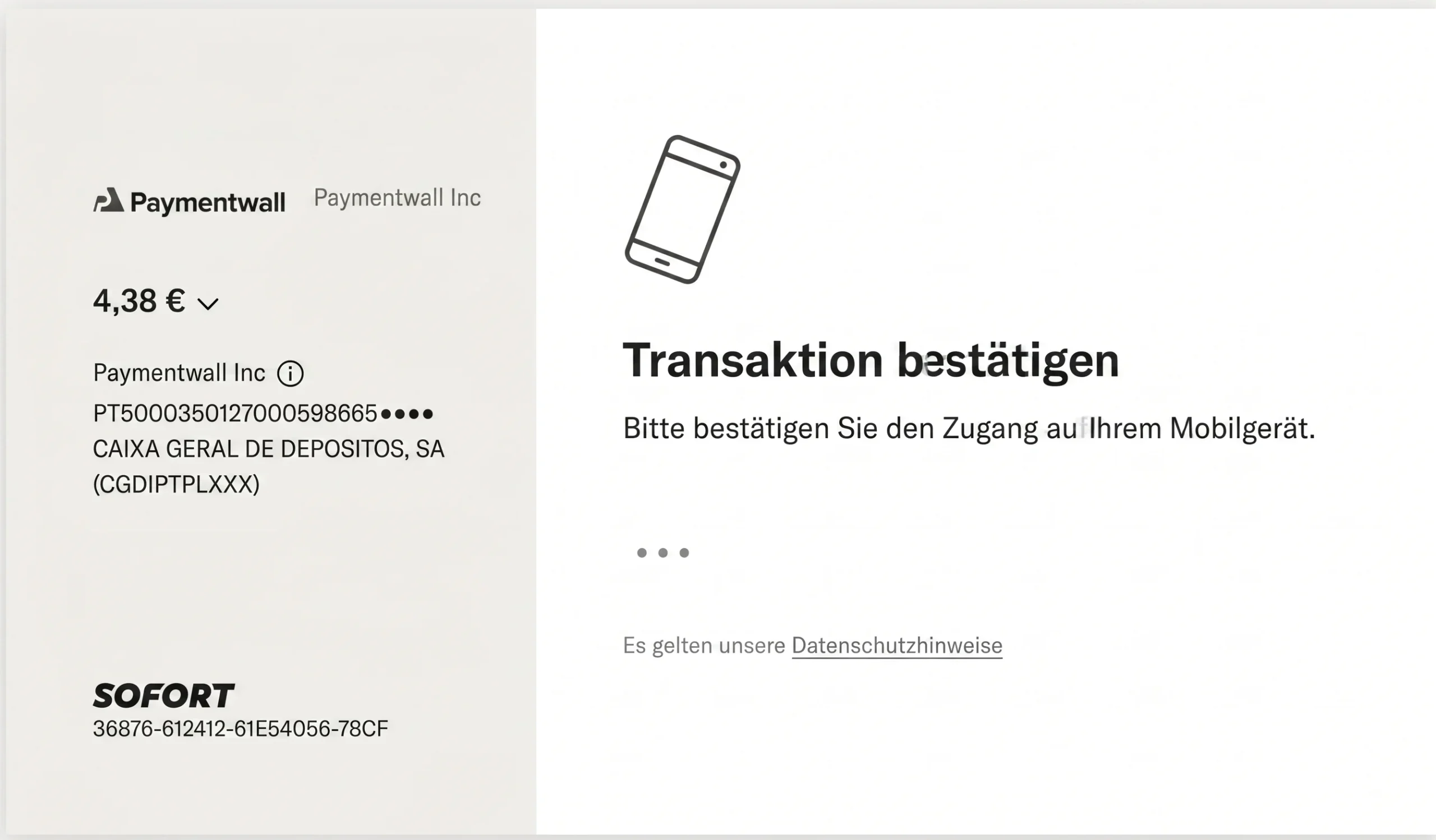 Klarna Sofort Transaktion bestätigen – Mobile Ansicht der TAN-Bestätigung bei Sofort-Zahlung