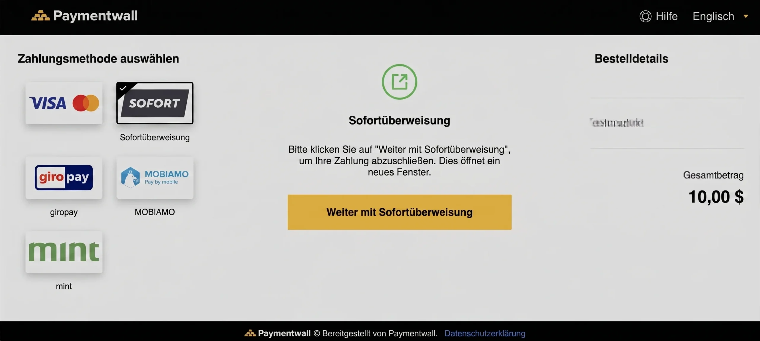 Klarna Sofort Checkout – Payment Wall Zahlungsseite für Casino-Einzahlungen in Deutschland
