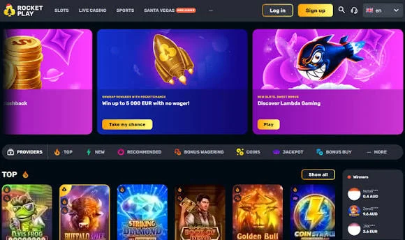 Rocketplay Lobby mit Spielübersicht und Kategorien