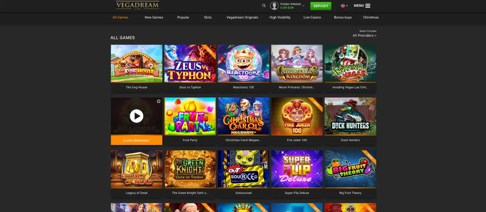 VegaDream Spielangebot mit Slots, Live-Casino und Crash-Games