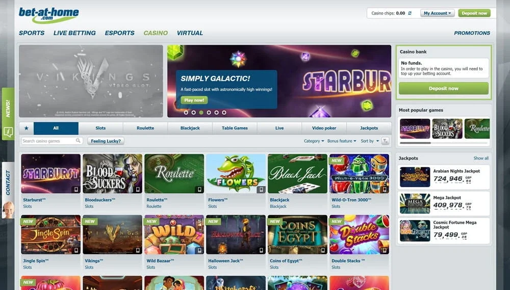 bet-at-home Casino Startseite mit GGL-Lizenz und PayPal-Einzahlung
