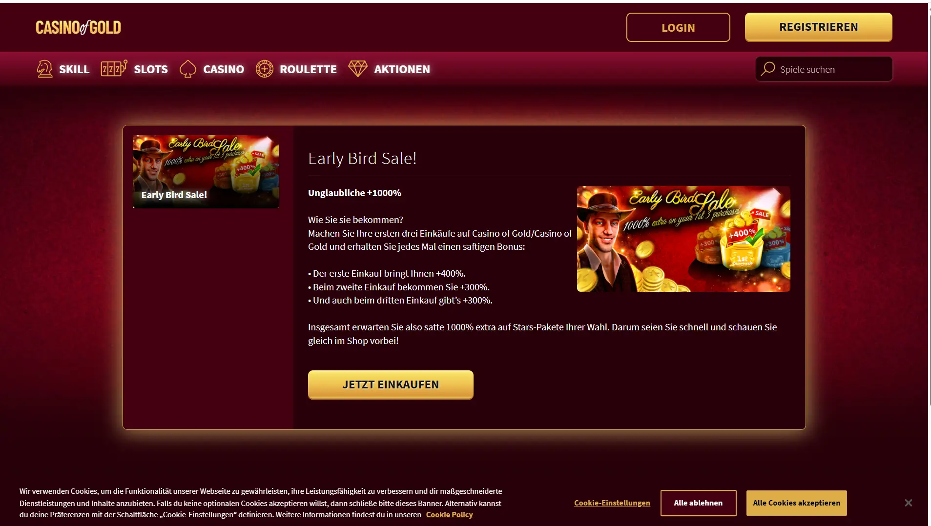 Casino of Gold Startseite mit Social-Casino-Angebot im Überblick