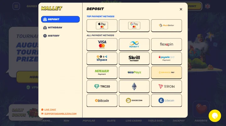 Gamblezen Auszahlung Methoden Skrill Neteller Krypto SEPA