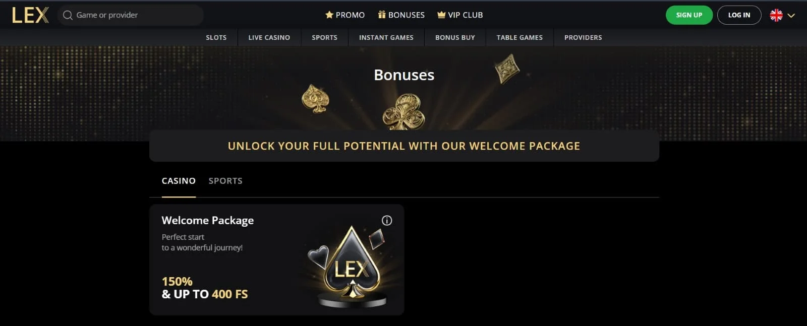 Lex Casino Willkommensbonus 150 Prozent bis 600 Euro